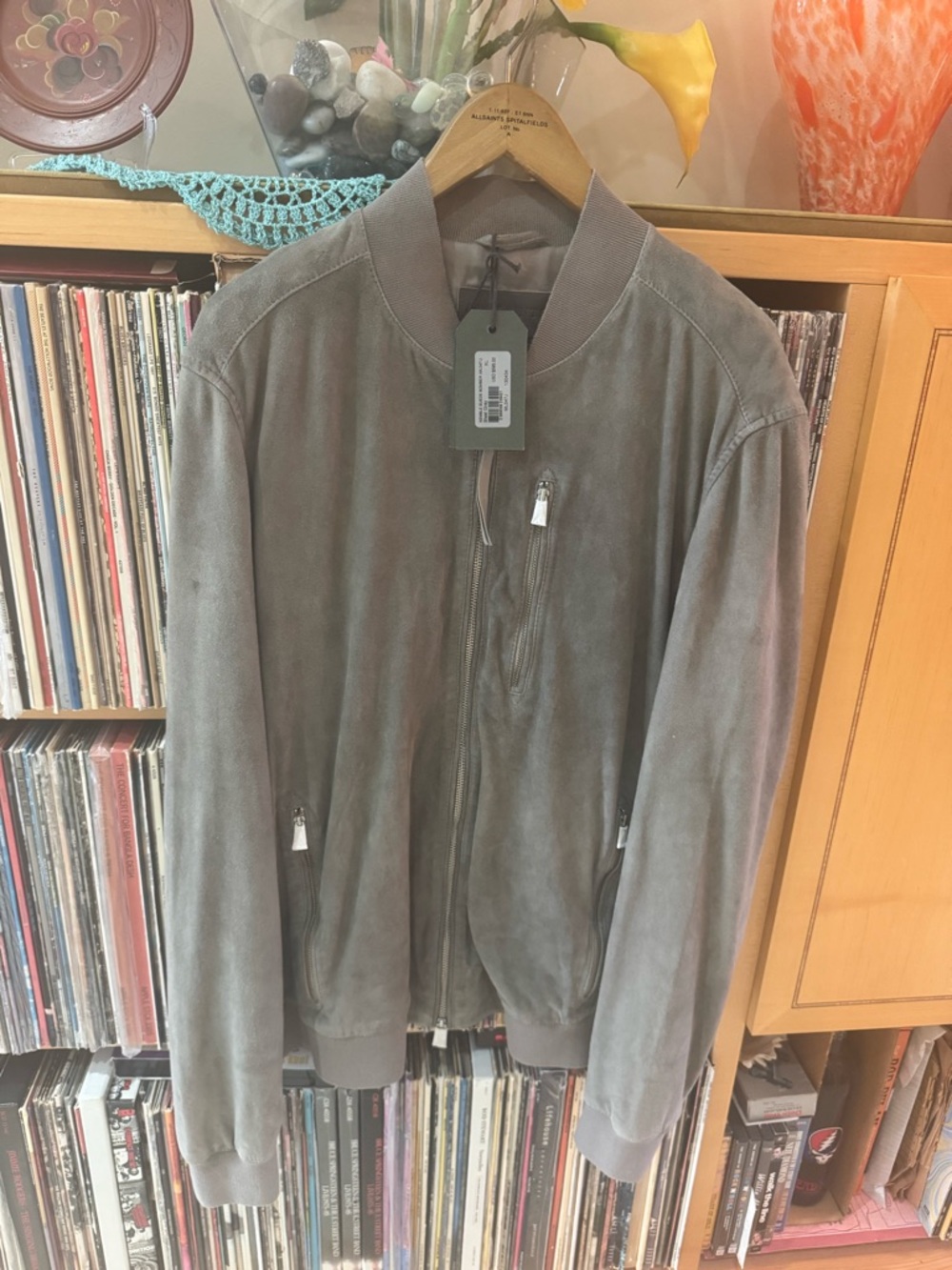 PRICE DROP: ALL SAINTS ‘ Men's LINED,STEEL GREY NWT LAMBSKIN SUEDE BOMBER JKT,XL
